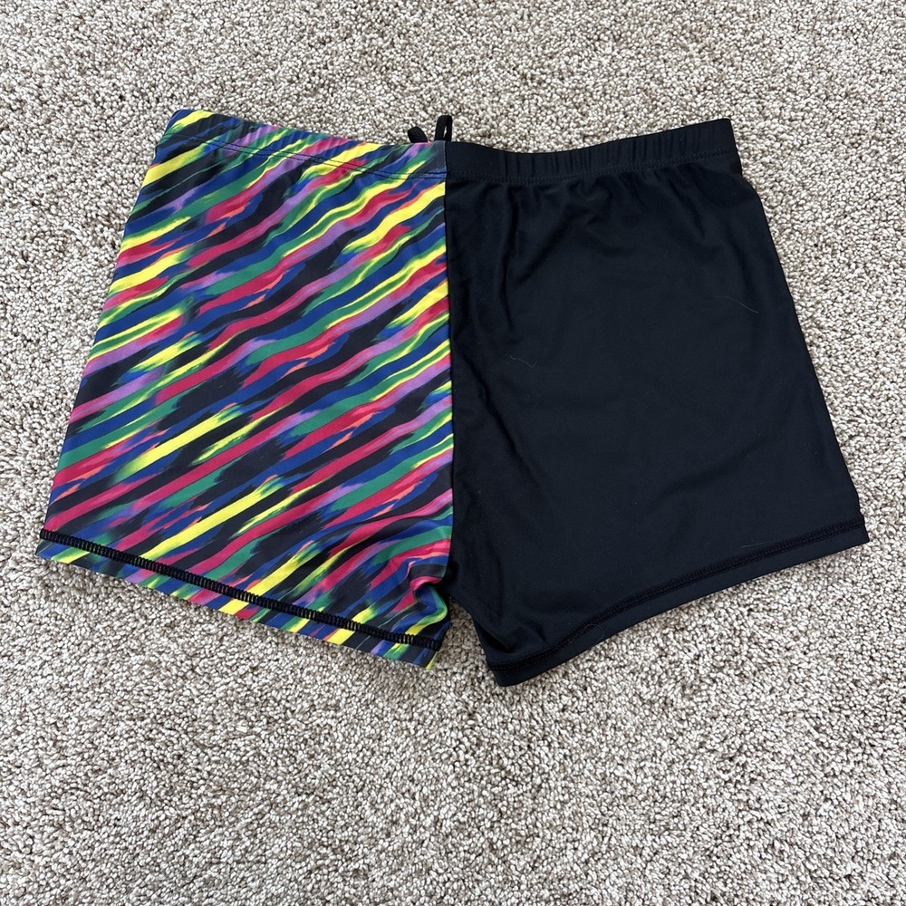 Kid 1234 Girls 13-14y Long Sleeve 2pc Swimwear Rash Guard & Shorts Black Rainbow - Picture 8 of 9